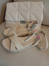 Womens Shoe And Bag Set Cream With Embellisments On Sandal Heel