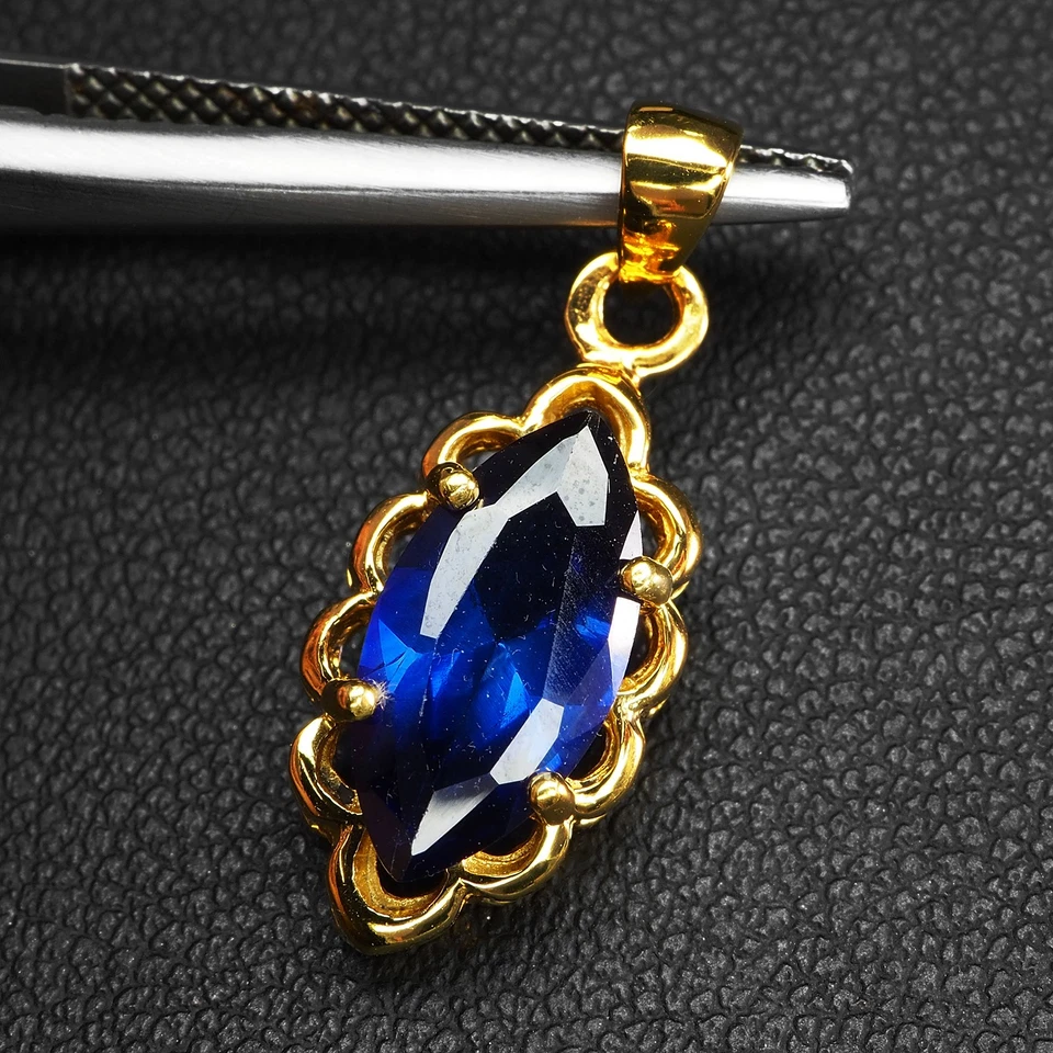Pingentes de prata esterlina 24K 2,15 ct 925 marquesa de safira azul real - Imagem 2 de 4