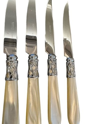 VIETRI Alladin Bugatti Brilliant Italian Steak Knives Knife 4 Ivory pearl New