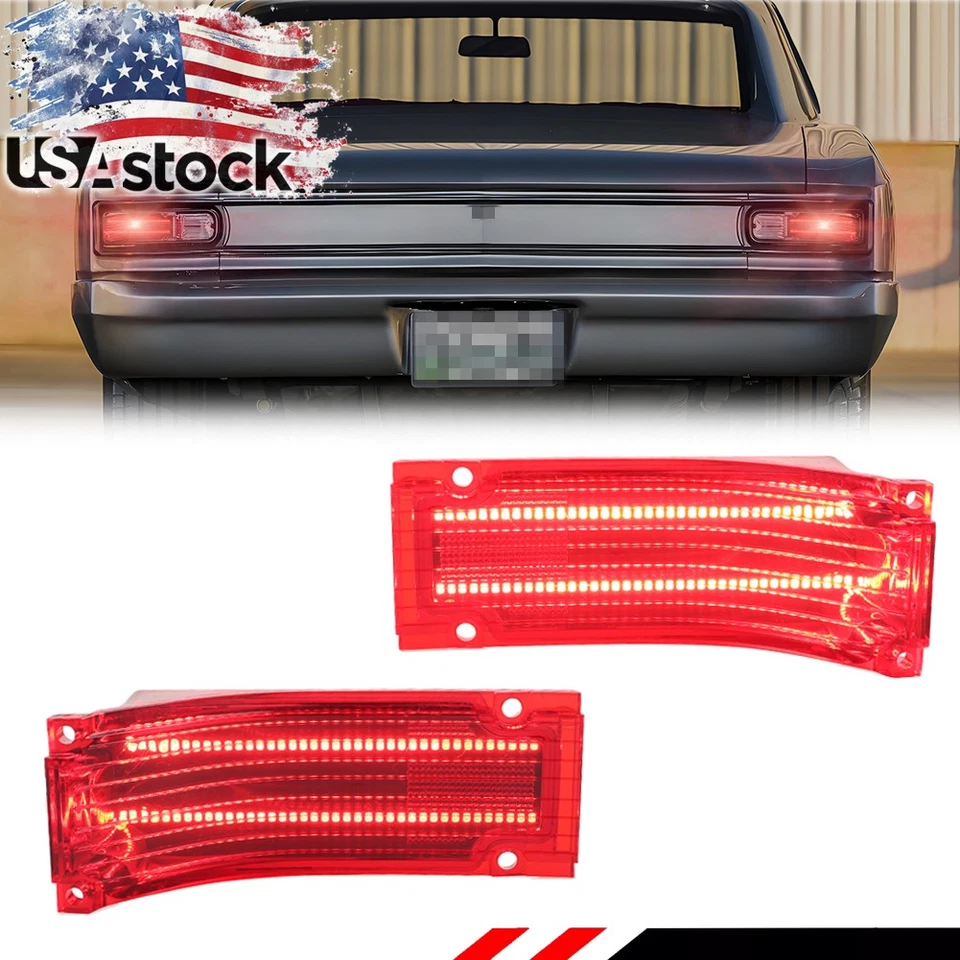 2X Full Red LED Tail Brake Light Lamp Lenses For 1966 Chevy Chevelle & Malibu - Image 1 of 4