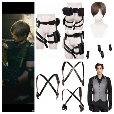 Leon Scott Kennedy Belt Gun Bag/Leg Holster /strap/Wig Halloween Cosplay Outfits