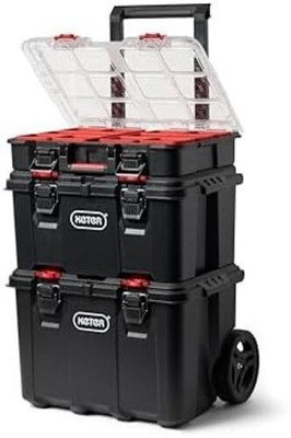 Keter Stack-n-Roll 3-Piece Rolling Tool Box Organizer for Garage & DIY Storage