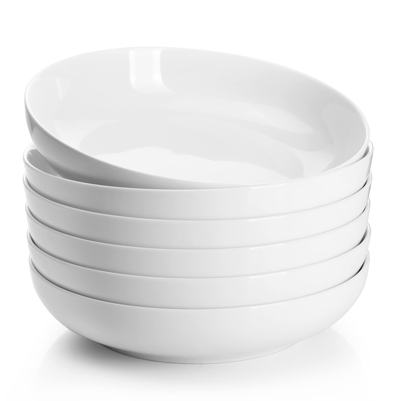 22oz Porcelain Pasta Bowls Set of 6-7.6 Inch White Salad Ser