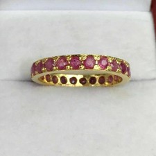 Lab Created Ruby 2Ct Round Cut Full Eternity Wedding Band 14K Yellow Gold Plated