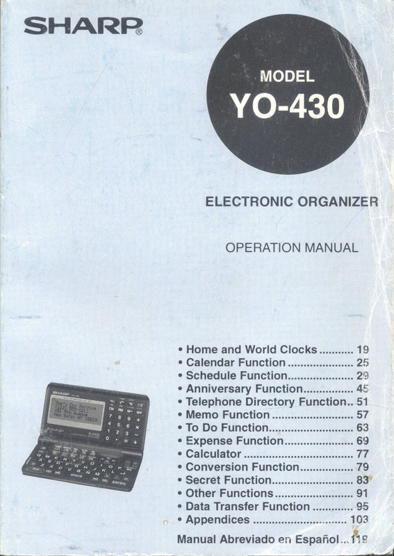 Sharp YO-430 Electronic Organizer Operation Manual -  Vintage