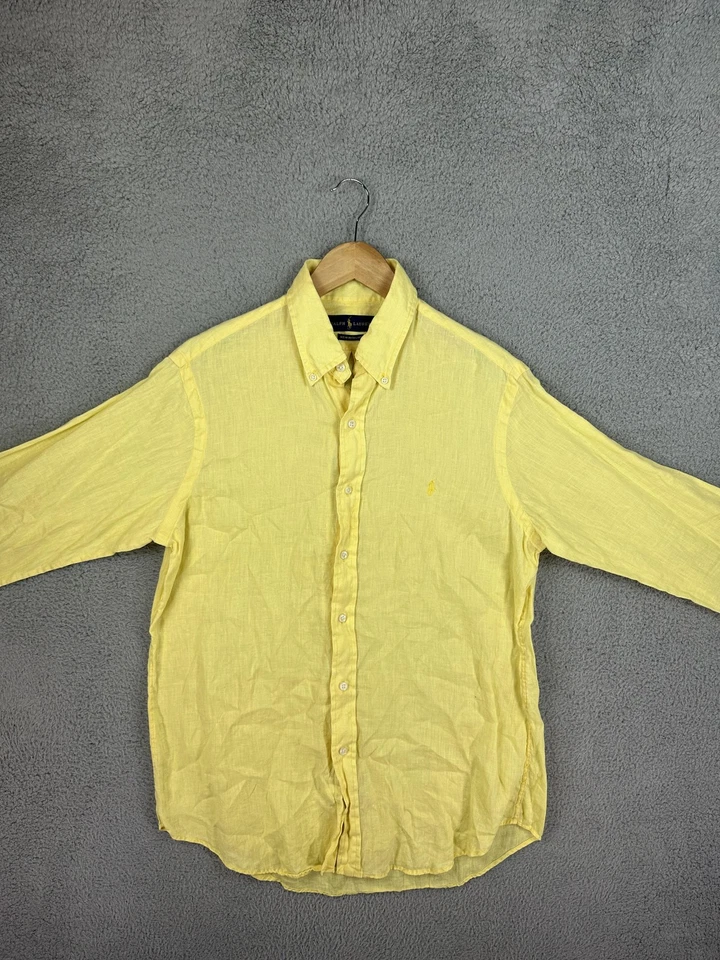 Camisa Ralph Lauren Para Hombre Mediana Amarilla Lino Abotonada Manga Larga Informal Hombres Foto 2 de 4
