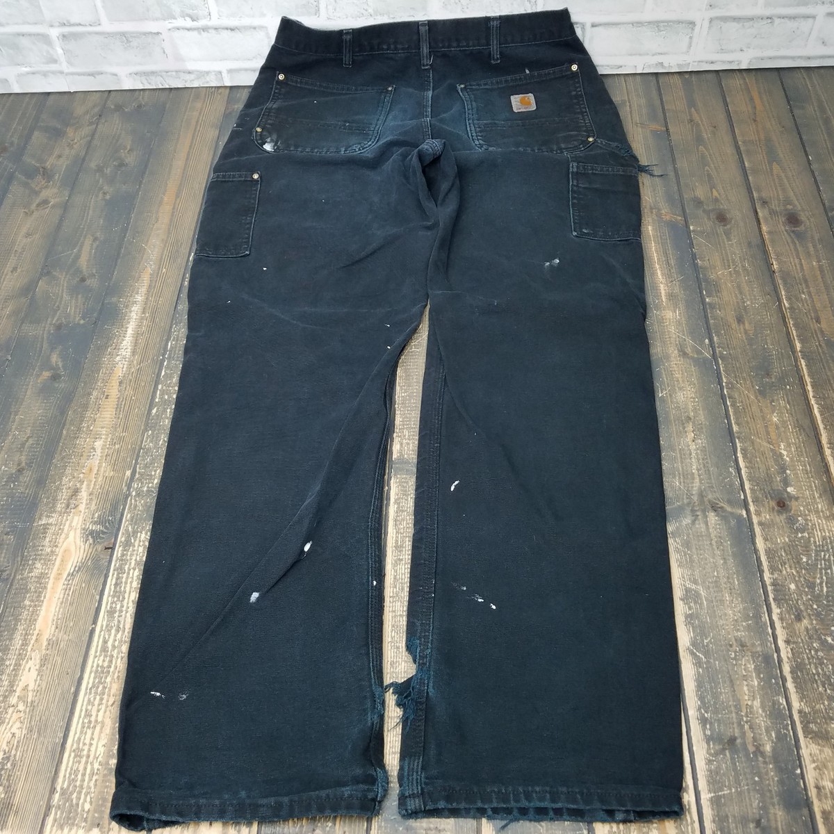 Carhartt Double Knee Pants BLACK Workwear 32 x 30 Distressed with 