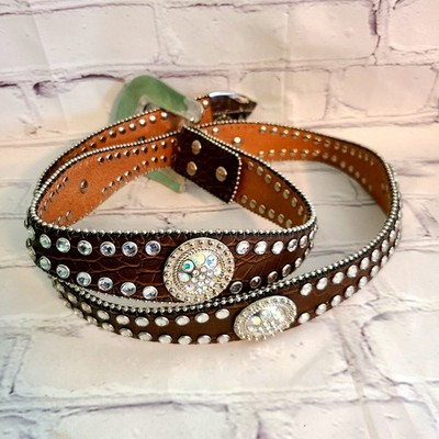 Blazin Roxx Womens Western Belt 47'' Brown Croc Rhinestone Studded Rodeo Style