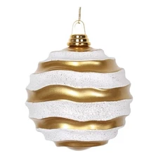 Vickerman 8" Plastic Wave Ball Christmas Ornament in Candy Stripe Gold/Silver