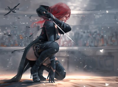 Anime black dress thigh highs wlop realistic heels Playmat Gaming Mat