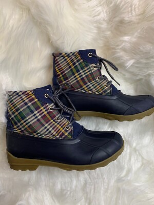 Sperry Kids Girls Port Rain Boot Navy Plaid Duck Boots size 3M
