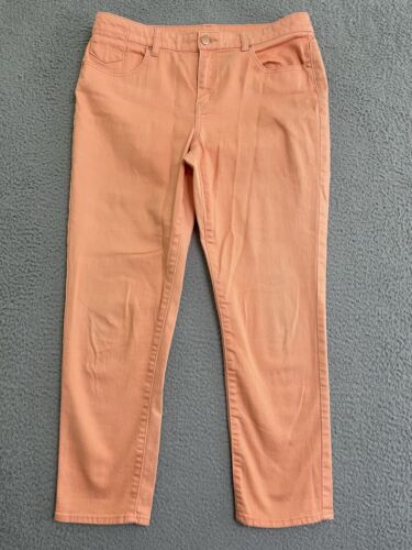 Chicos Platinum Ankle Pants Womens 8 (1) Orange Peach Embroidered Pockets
