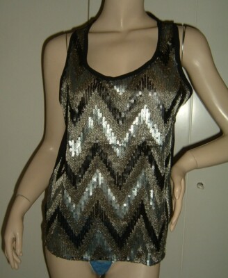 TOP SHIRT T-SHIRT SHIRT PAILLETTEN CHEVRON SCHWARZ SILBER 42 GRÖßEN LESEN