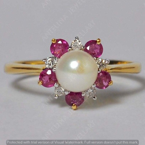 3 Ct Lab Created Round Cut Pearl \u0026 Ruby 