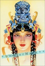 Aztec Beauty 1940 Mexican Calendar Art Vintage Poster Print Retro Pin Up Style 