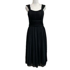 Talbots Black Chiffon Flowy Retro Style LBD Sleeveless Pleated Midi Dress sz 6
