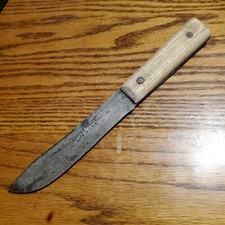 Vintage Knife Hammer Forged 6" Blade Wood Handle USA Made Shapleigh's Hickory