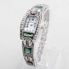 Abalone Shell, Antique Marcasite  Watch in Rectangular MOP Dial