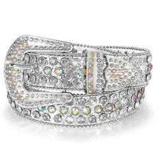 Men Women's Rhinestone Bling 1.5" Leather Belts for Jeans Pants with Fashion Top