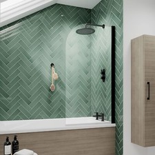 Nuie Bathroom Straight Curved Bath Shower Screen Hinged Chrome Matt Black Modern