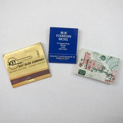 3 Vintage Matchbooks Key Olds Co Blue Fountain Hotel Engine House 5 Columbus OH