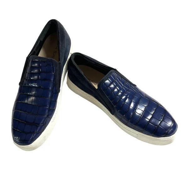 Zapatos sin cordones Via Spiga Maliah azul marino gamuza cocodrilo mocasines para mujer talla 8,5 Foto 2 de 4