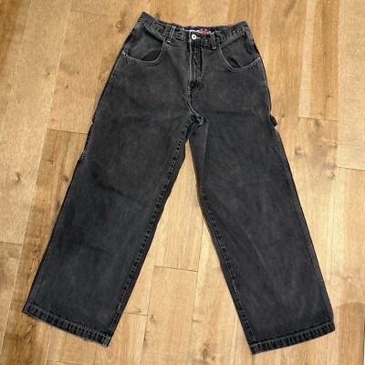 Vintage JNCO Jeans Embroidered Crown Washed Black Denim 32x32