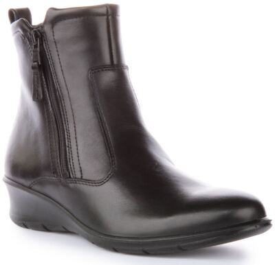 ECCO Felicia Doppel Reißverschluss Chelsea Flach Knöchel Damenstiefel Black UK 3