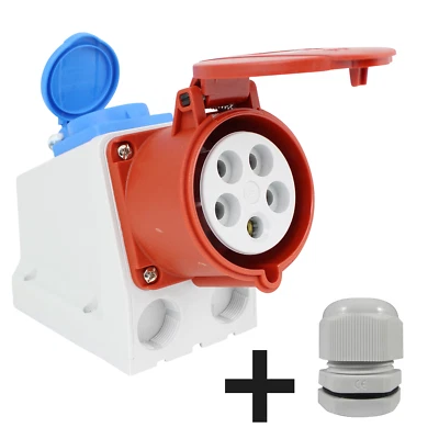 EWH-SHOP CEE Kombi Wandsteckdose 16A 230V 380V IP44 5 polig mit Schutzkontakt-Steckdose