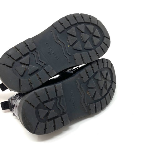 Zara Girls Size 25 (US 8-9) Black Patent Combat Boots Lace Up Buckle - Picture 5 of 6