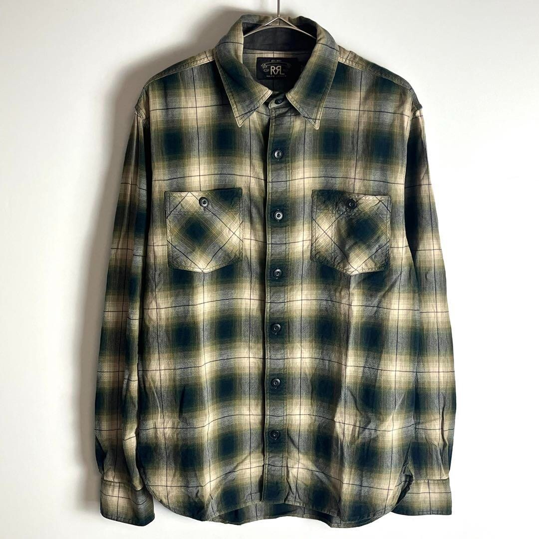 RRL RALPH LAUREN men's shadow check rayon blend ombre shirt