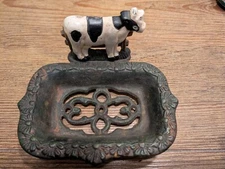 Cast Iron Cow Soap Dish Farm Country Decor Bathroom Utility Room Barn