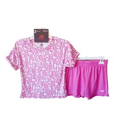 New Balance Shorts Set 10/12 Girls Pink Mesh Shorts Stretchy T-Shirt