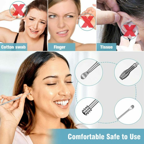 Ear Wax Remover Tool Ear Wax Cleaner Removal Spiral Picker Spoon Q-Grip Care Kit - Picture 10 of 12