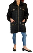 Vintage Maximilian (bloomingdales) Fur Collar Cuff Black Grid Wool Line Coat M