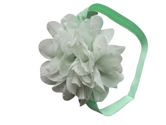 NEW Child Size Green Large Rosette 10cm Fabric Link Headband Bandeaux 17cm Hair