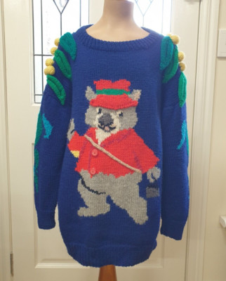 Walkabout Wombat Kath and Kim ' Mind the wattle Kel' Australian knit wool jumper
