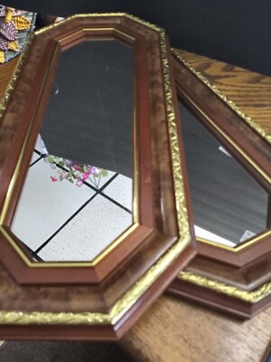 Set of 2 Wall Mirrors With Faux Wood Look 18''