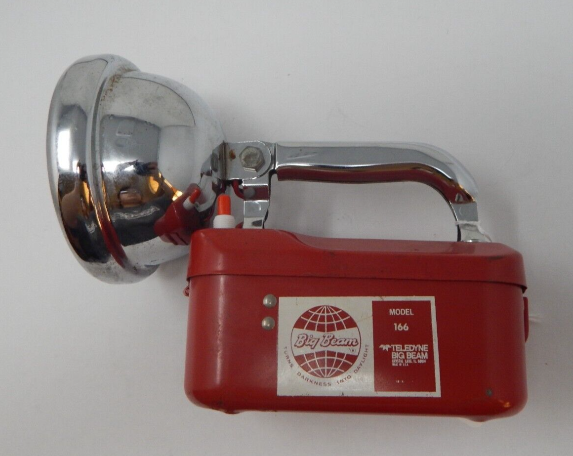 Vintage Teledyne Big Beam Model 166 Hand Lantern Red Steel Chrome