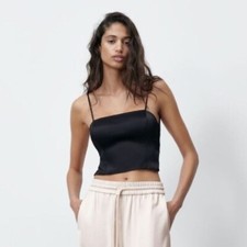 NWT Zara black satin lace back tank top