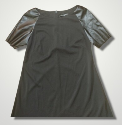 Pietro Brunelli Maternity Faux Leather Accent A-Line Dress Black Size Small NWT