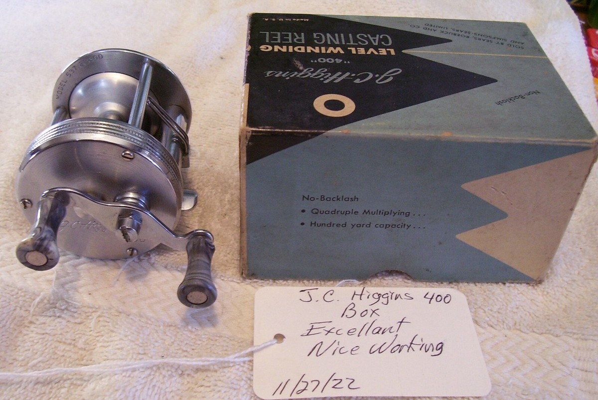 1952 j.c higgens fishing reel 400 VINTAGE J C HIGGINS 400 REEL 11/27/22P BOX WORKING EXC