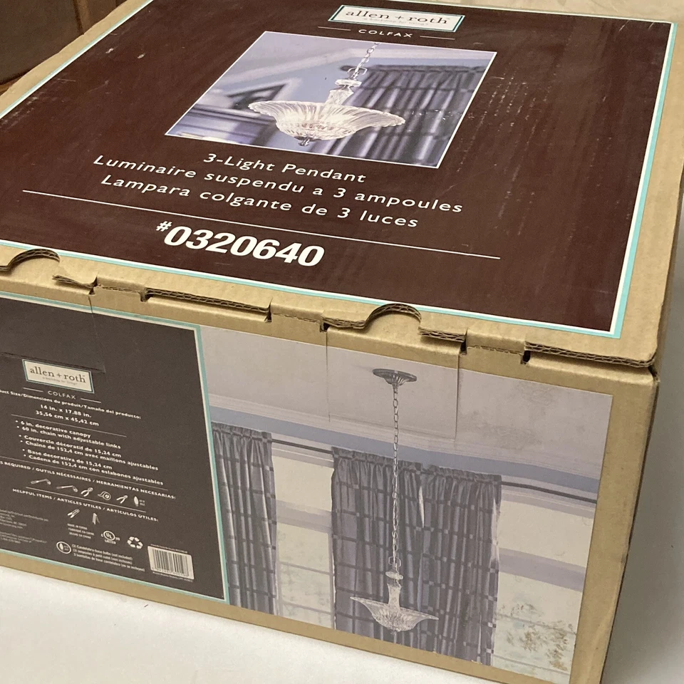 Allen Roth COLFAX 3-Light Pendant Polished Pewter Crytal Glass Shade Lighting - Image 4 of 4