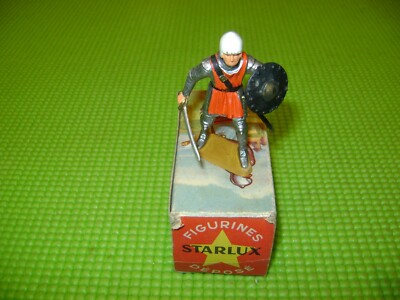 Soldat Starlux Moyen Âge, Chevalier Combattant Avec Bouclier Rond, Boîte D'origine