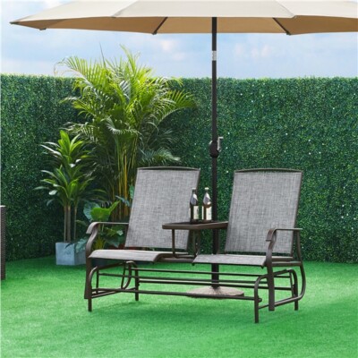 2 Person Patio Glider Bench w/Center Table Mesh Fabric Rocker for 2 Person Patio Glider Bench w/Center Table Mesh Fabric Rocker for