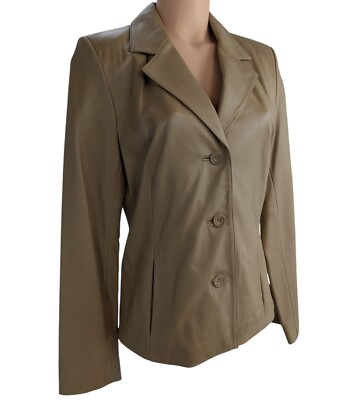 Wilson Woman's Medium Pelle Studio Tan Lined 3 Button Pockets Leather Jacket