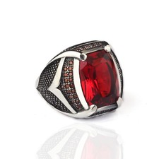 BayVog 925 Sterling Silver Mens Ring with Garnet Gemstone, Handmade Men Silver
