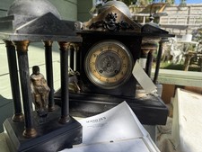 French Or Victorian Black Slate and Marble Garniture Clock Set C. 1880