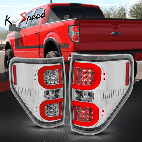 (BARRA DOBLE ROJA 3D LED EN FORMA DE C) Luces de freno traseras cromadas transparentes para Ford F150 09-14 - Imagen 1 de 6