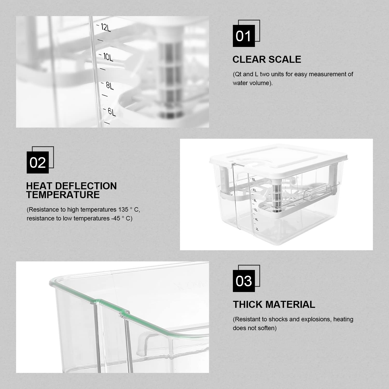 Sous Vide Container with Lid and Rack Sous Vide Pot 12.6 Quart Slow Cooker Co...